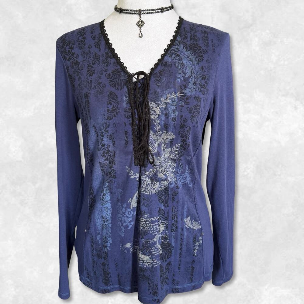Y2K Euro Subversive Lace Up Graphic Top Size L-XL